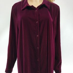 J Jill NWT Petite XL Velvet Red Button Down Blouse